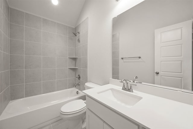 bathroom featuring vanity, toilet, and shower / washtub combination