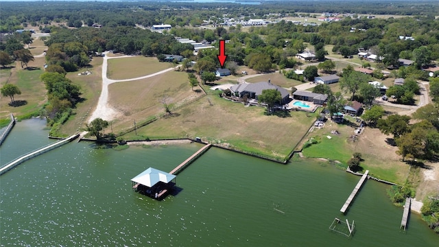 bird's eye view featuring a water view