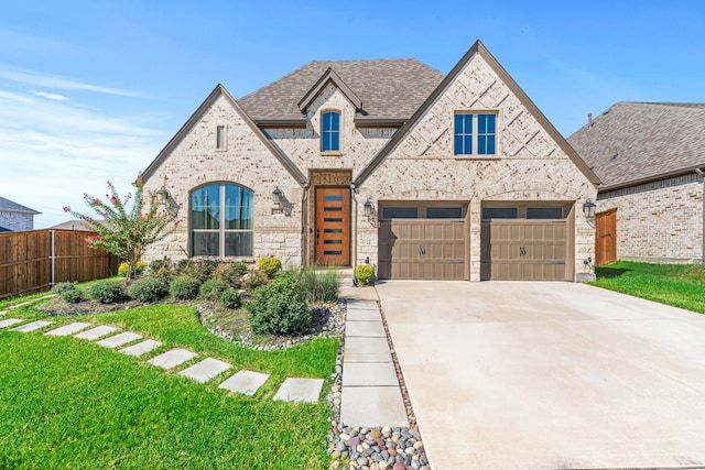 view of front of home featuring a garage and a front lawn