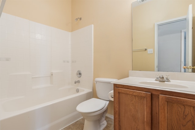 full bathroom featuring bathtub / shower combination, toilet, and vanity