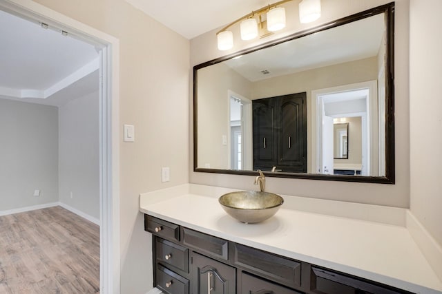 bathroom featuring vanity and hardwood / wood-style floors