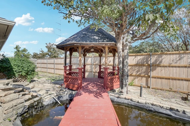 view of dock with a gazebo