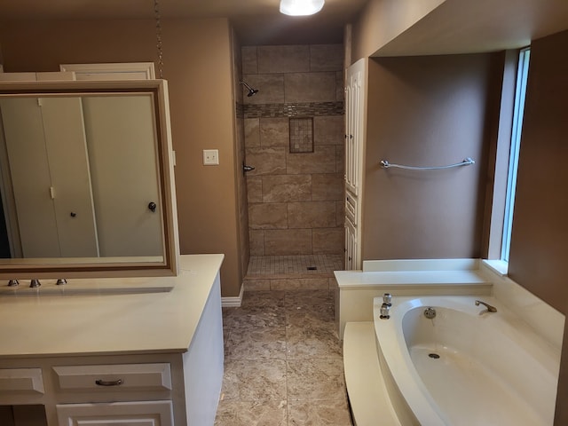 bathroom with shower with separate bathtub