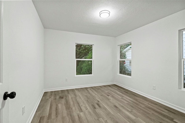 empty room featuring wood-type flooring and a textured ceiling