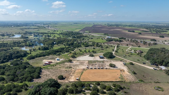 aerial view featuring a water view and a rural view