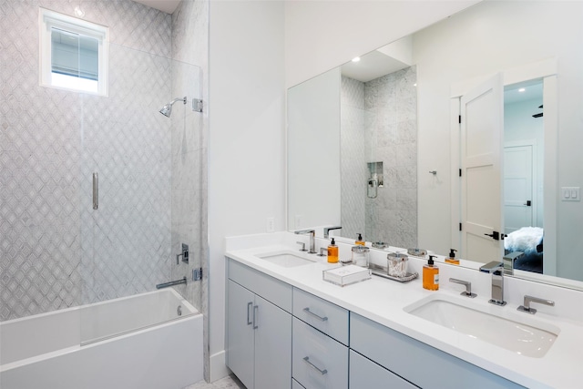 bathroom featuring vanity and shower / bathtub combination