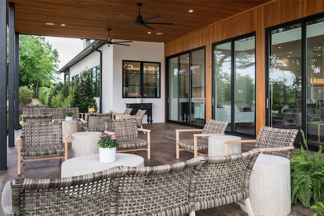 view of patio featuring ceiling fan