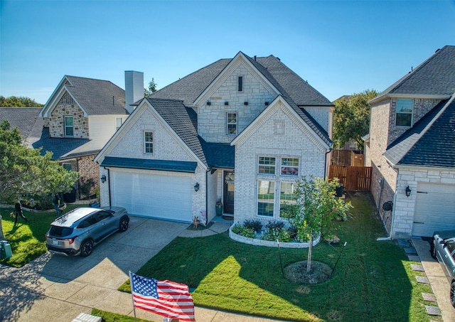 view of front of house featuring a garage and a front lawn