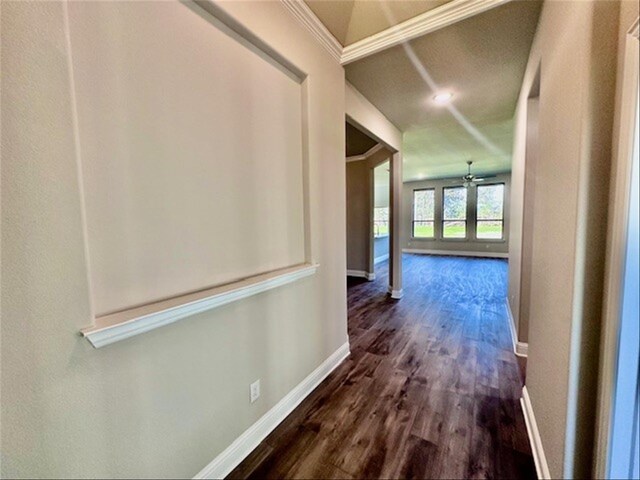 corridor featuring dark hardwood / wood-style floors