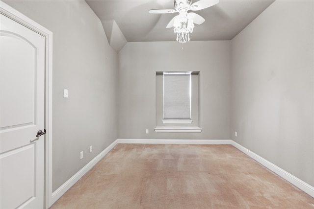 empty room with light carpet and ceiling fan