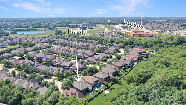 aerial view featuring a water view