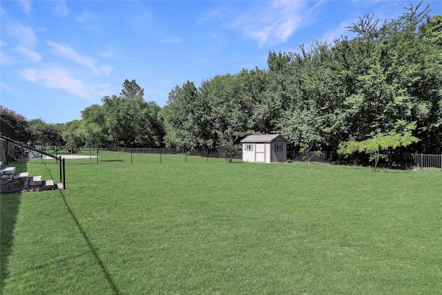 view of yard with a shed