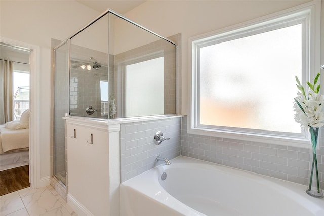 bathroom with plus walk in shower