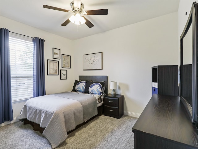 bedroom featuring carpet flooring and ceiling fan