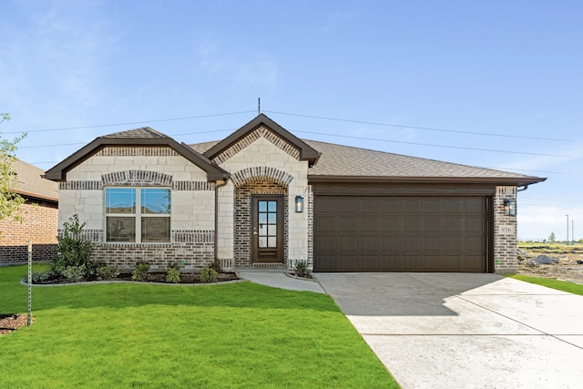 view of front facade featuring a front lawn and a garage