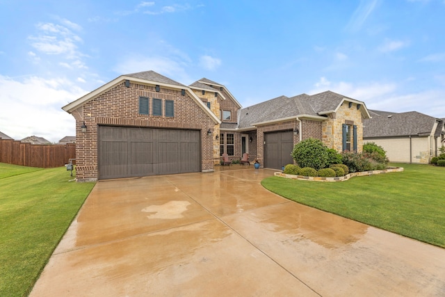 view of front facade with a garage and a front lawn