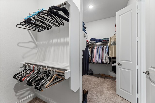 spacious closet with light colored carpet