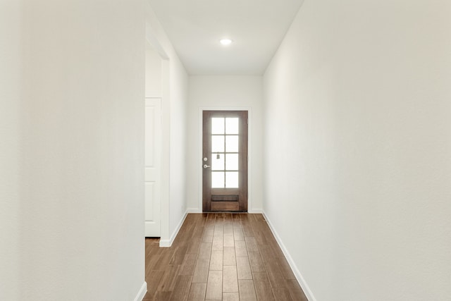 doorway to outside featuring wood-type flooring