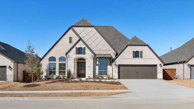 french country home with a garage