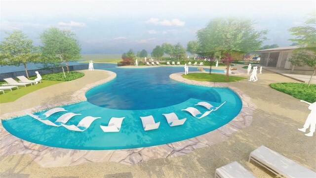 view of swimming pool featuring a patio area