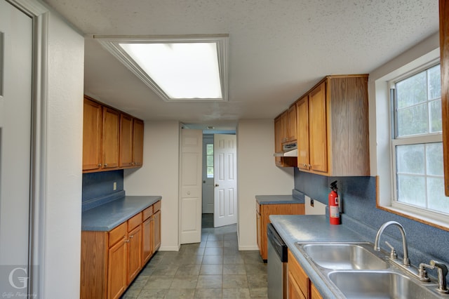 kitchen featuring stainless steel dishwasher, plenty of natural light, light tile patterned floors, and sink