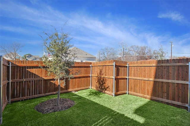 view of yard with a fenced backyard