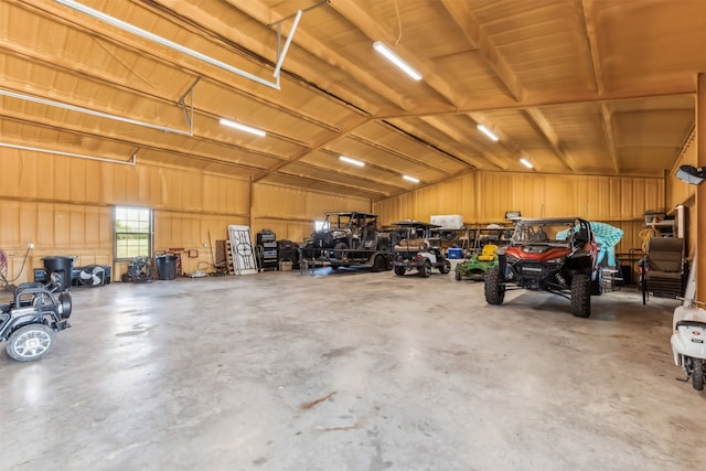 garage with wooden walls