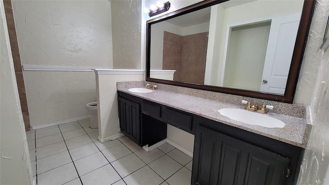 bathroom with vanity, toilet, and tile patterned floors