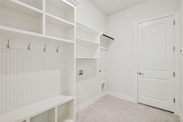 interior space featuring washer hookup, hookup for a gas dryer, and electric dryer hookup