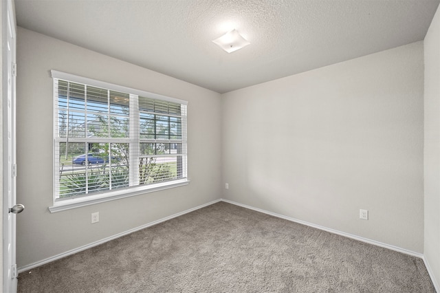 carpeted spare room with a textured ceiling