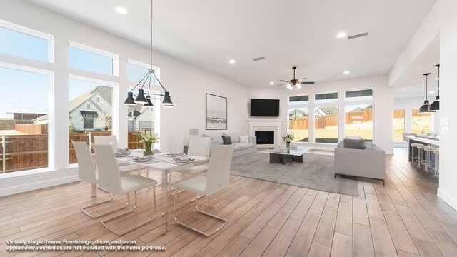 dining space with ceiling fan