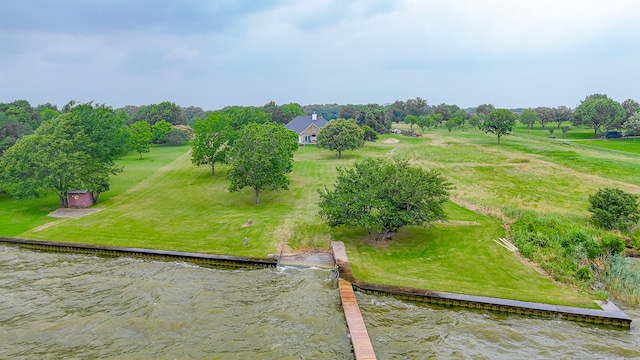 bird's eye view featuring a water view and a rural view