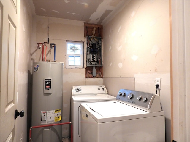 laundry area featuring separate washer and dryer and water heater