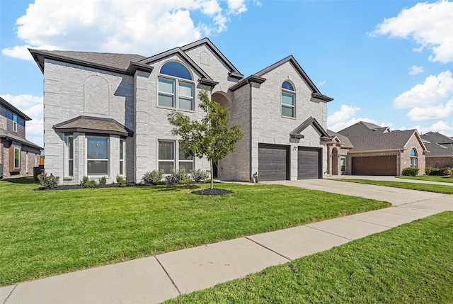 view of front of house with a garage and a front yard