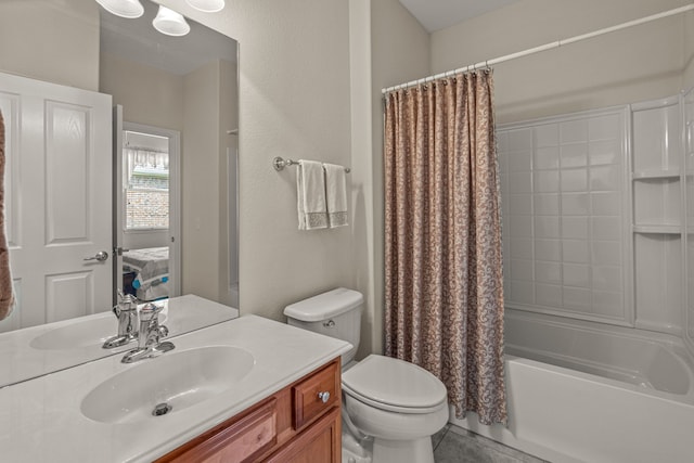 full bathroom featuring vanity, toilet, and shower / bath combo with shower curtain