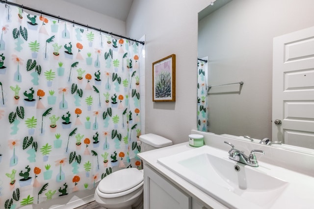 bathroom with vanity, toilet, and a shower with curtain