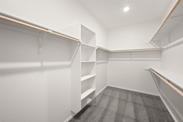 walk in closet with dark carpet