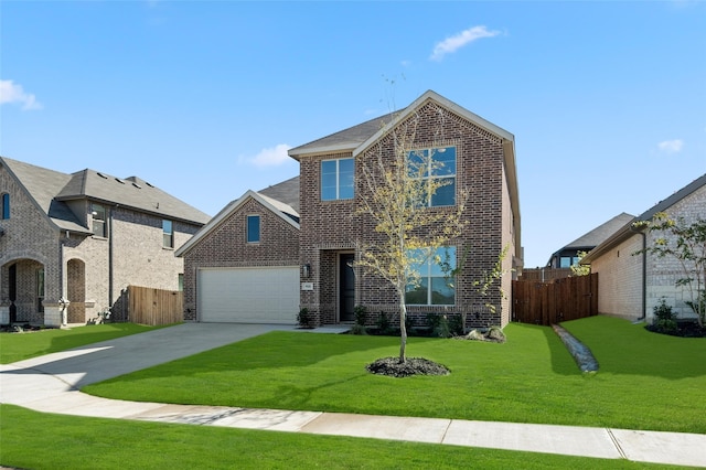 view of front facade featuring a front yard and a garage