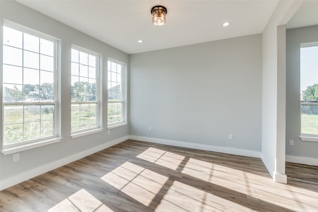 spare room featuring light hardwood / wood-style floors and plenty of natural light