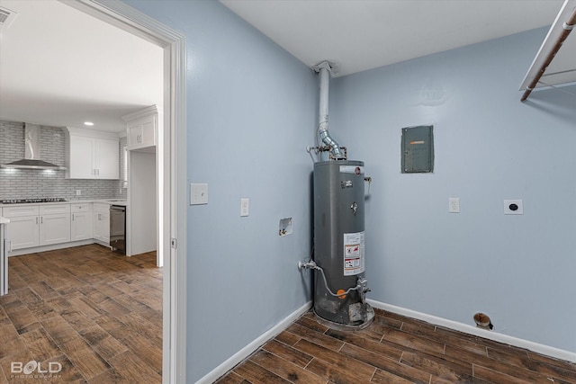 utility room with electric panel and water heater