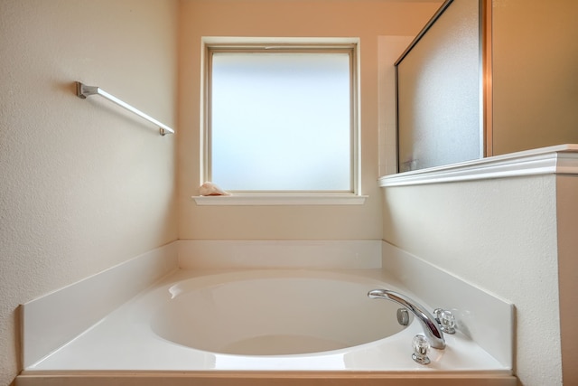 full bathroom with vanity, toilet, independent shower and bath, and tile patterned flooring