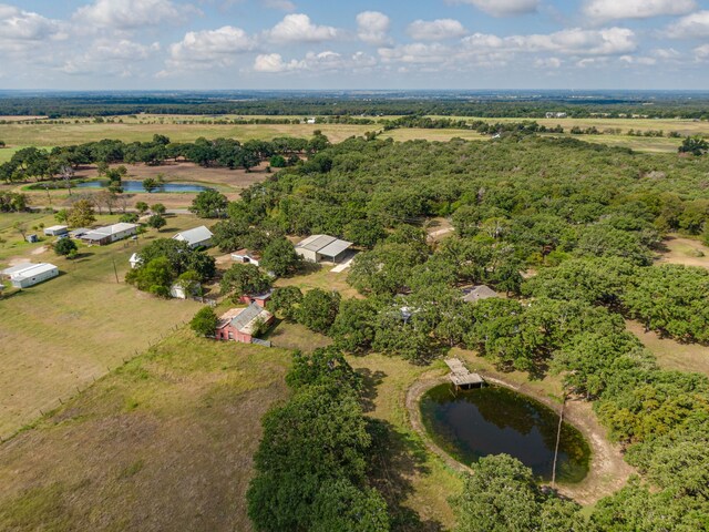 drone / aerial view with a water view and a rural view