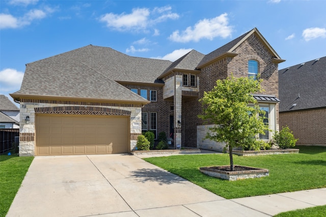 view of front of house featuring a garage and a front lawn