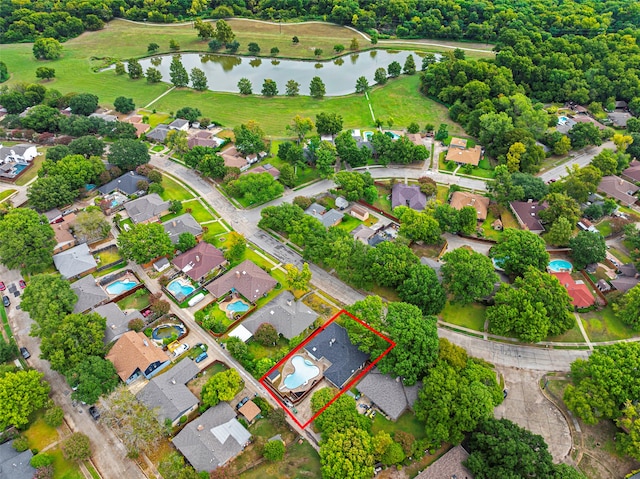 bird's eye view featuring a water view