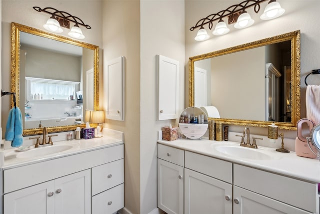 bathroom featuring vanity and a tub to relax in