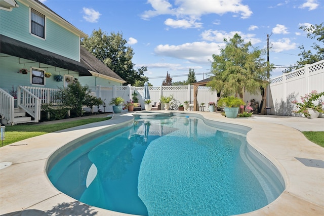 view of pool featuring a patio