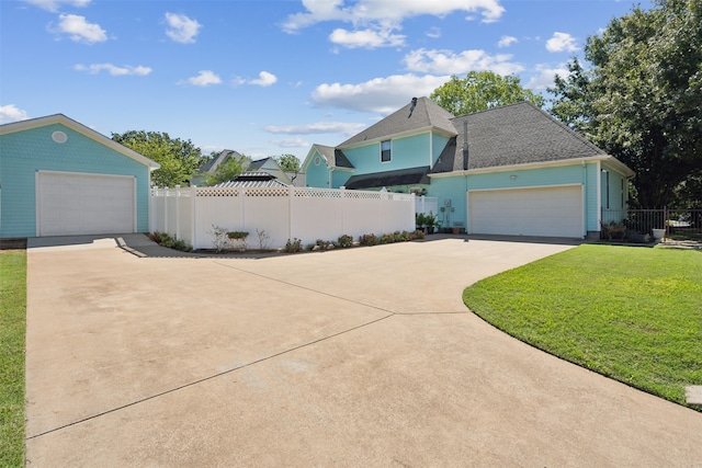 view of front of house featuring a front yard and a garage