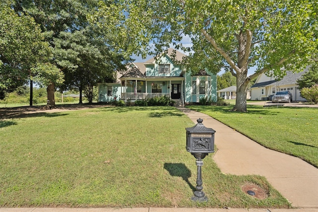 view of front facade featuring a porch and a front lawn