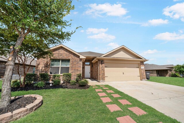 single story home with a front lawn and a garage