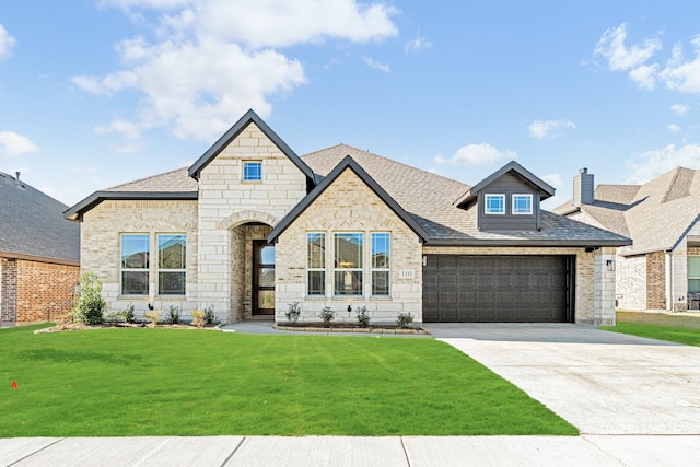 view of front facade with a front yard and a garage